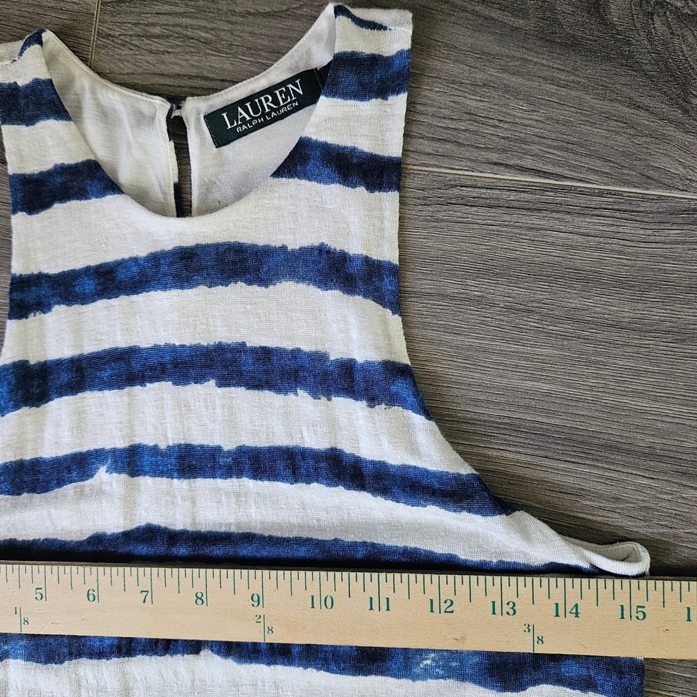 Lauren Ralph Lauren Navy White Striped Linen Maxi Dress Womens Medium Sundress - Picture 7 of 10